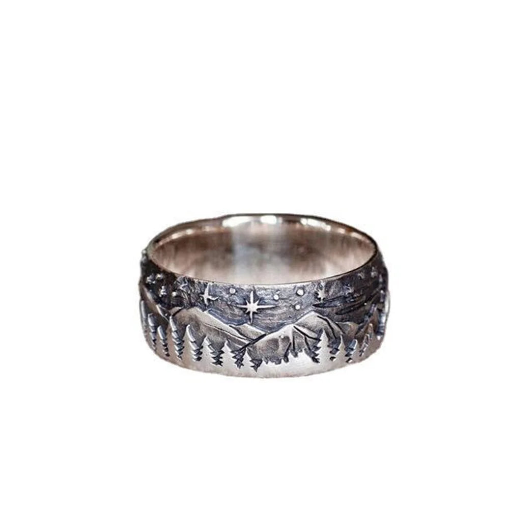 Wolf Western Landscape Mens Ring - Silver - Unisex - That Rock Aesthetic