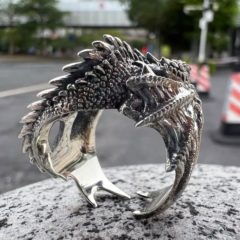 Wraparound Dragon Ring Mens - Silver - Unisex - Adjustable - That Rock Aesthetic