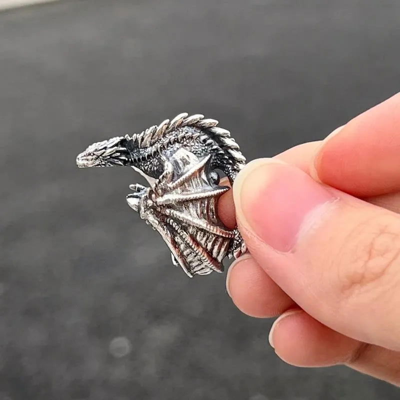 Wraparound Dragon Ring Mens - Silver - Unisex - Adjustable - That Rock Aesthetic