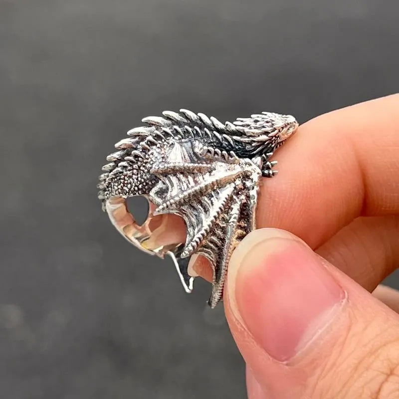 Wraparound Dragon Ring Mens - Silver - Unisex - Adjustable - That Rock Aesthetic