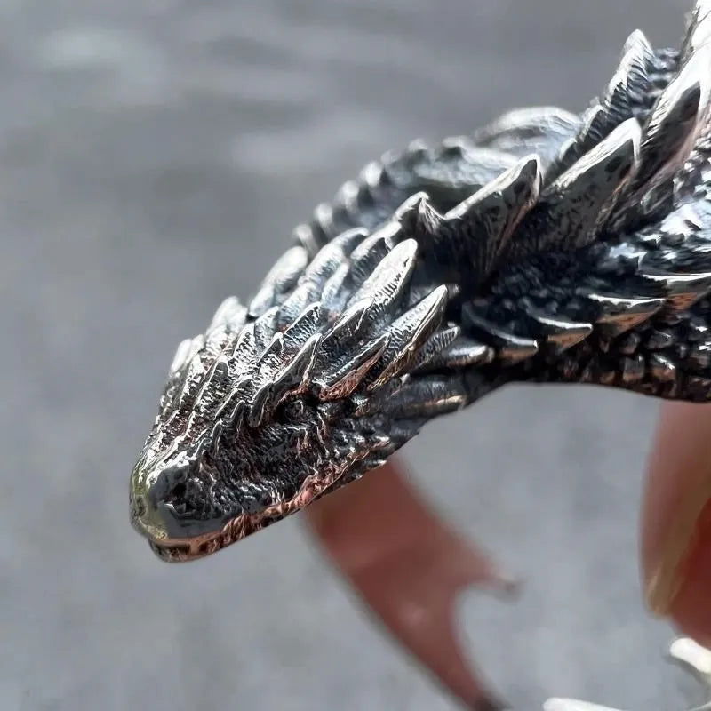 Wraparound Dragon Ring Mens - Silver - Unisex - Adjustable - That Rock Aesthetic