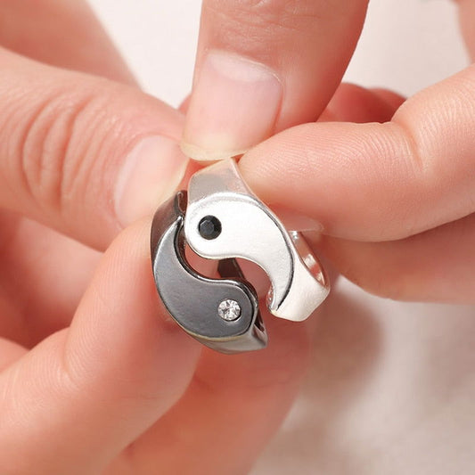 Matching Yin Yang Ring Set for Couples - Silver - Unisex - That Rock Aesthetic