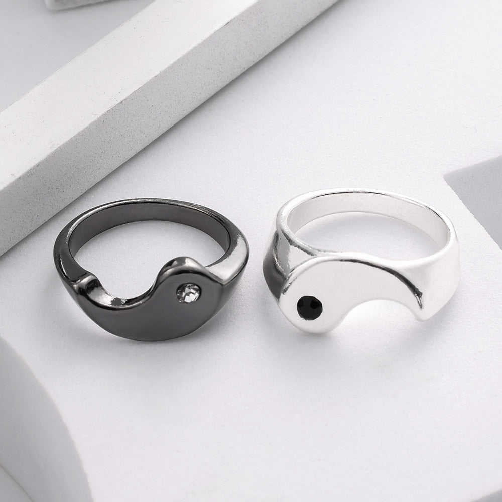 Matching Yin Yang Ring Set for Couples - Silver - Unisex - That Rock Aesthetic