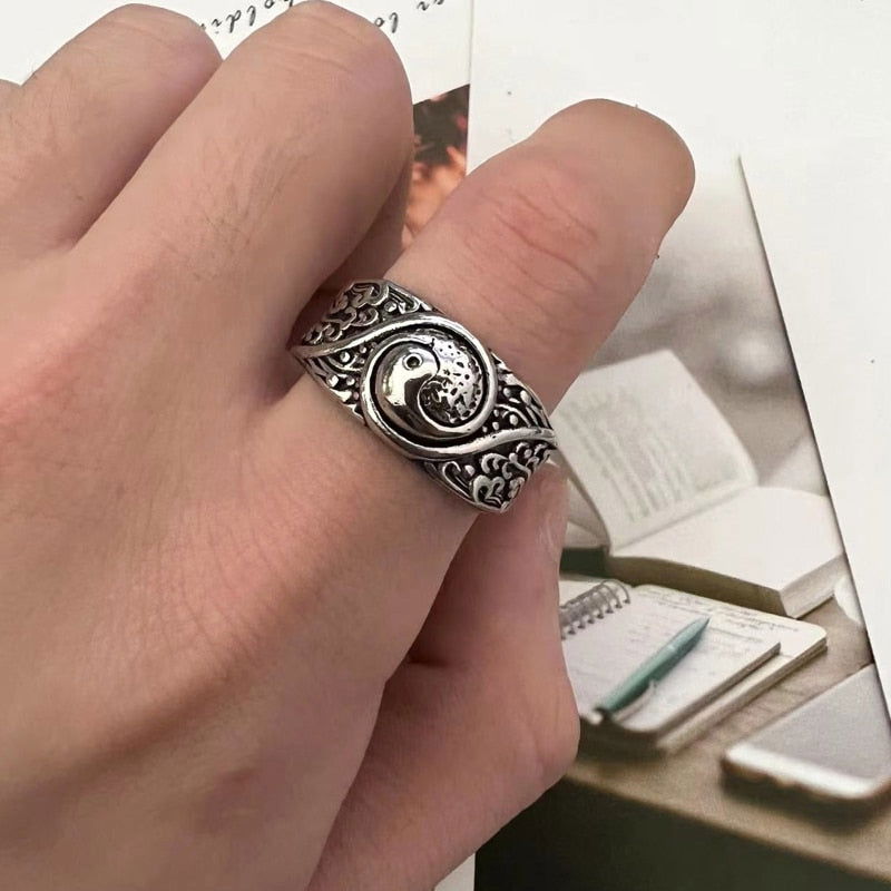 Boho Yin Yang Ring - Silver - Unisex - Adjustable - That Rock Aesthetic