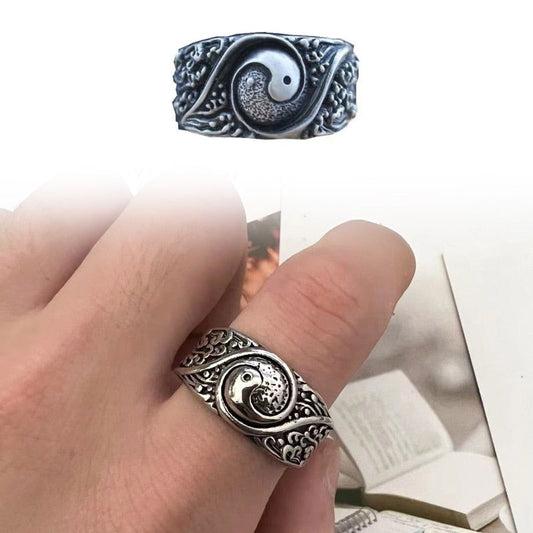 Boho Yin Yang Ring - Silver - Unisex - Adjustable - That Rock Aesthetic