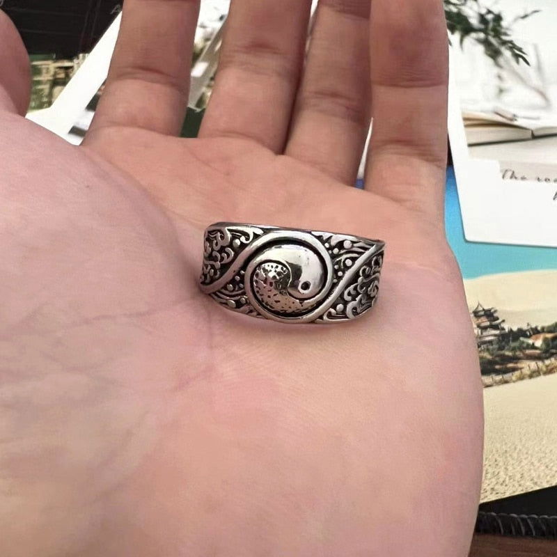 Boho Yin Yang Ring - Silver - Unisex - Adjustable - That Rock Aesthetic