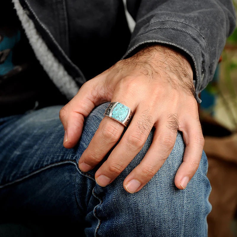Turquoise Hawk / Eagle Mens Ring - Silver - Unisex