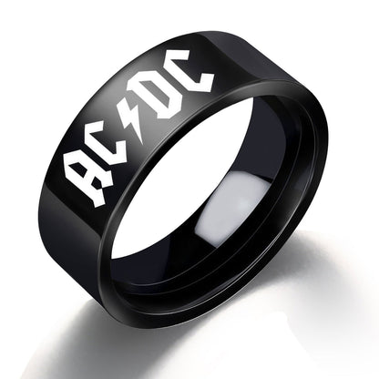 AC/DC Ring Mens Music Ring - Stainless Steel Silver & Black - Unisex - That Rock Aesthetic