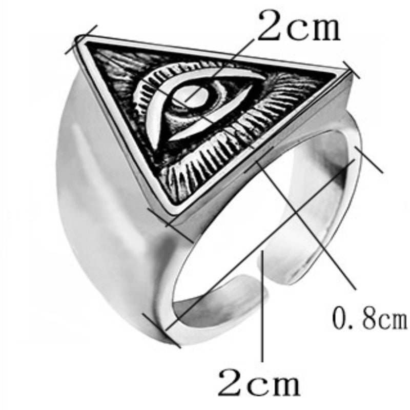 Triangle All-Seeing Eye of Providence Ring Mens - Illuminati / Eye of God - Silver & Gold - Unisex - Adjustable - That Rock Aesthetic