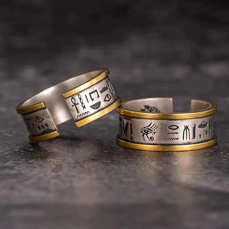 Ancient Egyptian Ring Mens Ankh Gold Eye of Horus Ring - Unisex - Adjustable - That Rock Aesthetic