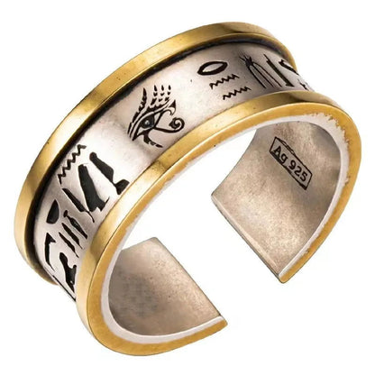 Ancient Egyptian Ring Mens Ankh Gold Eye of Horus Ring - Unisex - Adjustable - That Rock Aesthetic