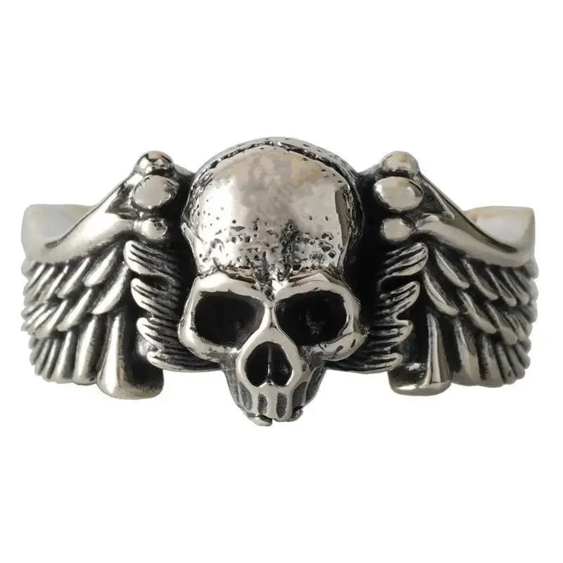Angel Wing Skull Ring Mens - Silver - Unisex - Adjustable - That Rock Aesthetic