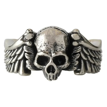 Angel Wing Skull Ring Mens - Silver - Unisex - Adjustable - That Rock Aesthetic