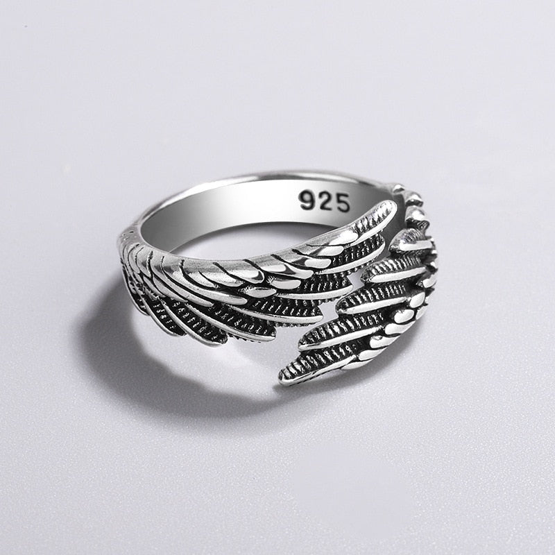 Angel Wings Ring Mens - 925 Sterling Silver - Unisex - Adjustable - That Rock Aesthetic