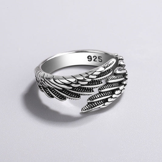 Angel Wings Ring Mens - 925 Sterling Silver - Unisex - Adjustable - That Rock Aesthetic
