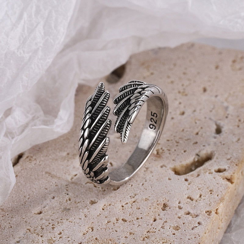 Angel Wings Ring Mens - 925 Sterling Silver - Unisex - Adjustable - That Rock Aesthetic