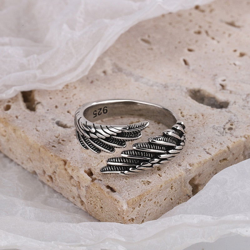 Angel Wings Ring Mens - 925 Sterling Silver - Unisex - Adjustable - That Rock Aesthetic