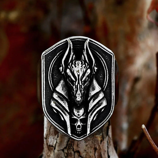 Anubis Ring Ancient Egyptian Mens Skull - Stainless Steel Silver - Unisex - That Rock Aesthetic