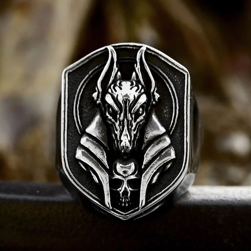 Anubis Ring Ancient Egyptian Mens Skull - Stainless Steel Silver - Unisex - That Rock Aesthetic