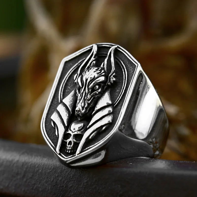 Anubis Ring Ancient Egyptian Mens Skull - Stainless Steel Silver - Unisex - That Rock Aesthetic