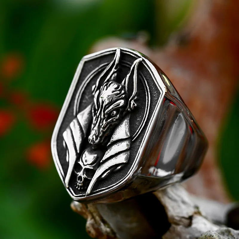 Anubis Ring Ancient Egyptian Mens Skull - Stainless Steel Silver - Unisex - That Rock Aesthetic