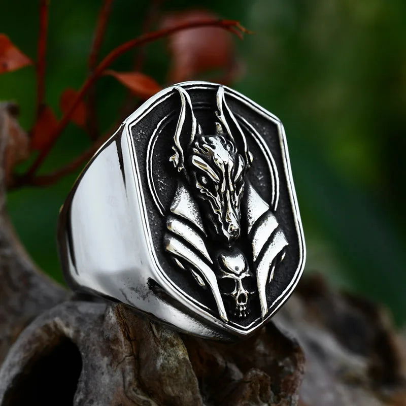 Anubis Ring Ancient Egyptian Mens Skull - Stainless Steel Silver - Unisex - That Rock Aesthetic
