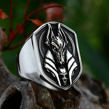 Anubis Ring Ancient Egyptian Mens Skull - Stainless Steel Silver - Unisex - That Rock Aesthetic