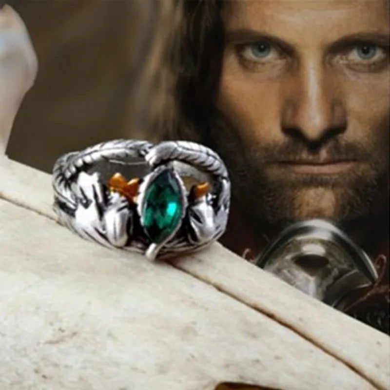 Aragorn Ring of Barahir Green Emerald Gemstone Lord of the Rings Mens Movie Ring - Silver - Unisex - That Rock Aesthetic