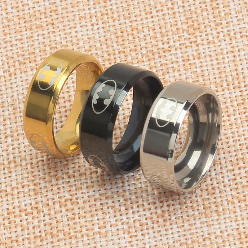 Batman Ring Logo #2 DC Comics Superhero Mens Ring - Stainless Steel Silver, Gold & Black - Unisex - That Rock Aesthetic