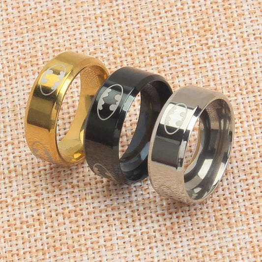 Batman Ring Logo #2 DC Comics Superhero Mens Ring - Stainless Steel Silver, Gold & Black - Unisex - That Rock Aesthetic