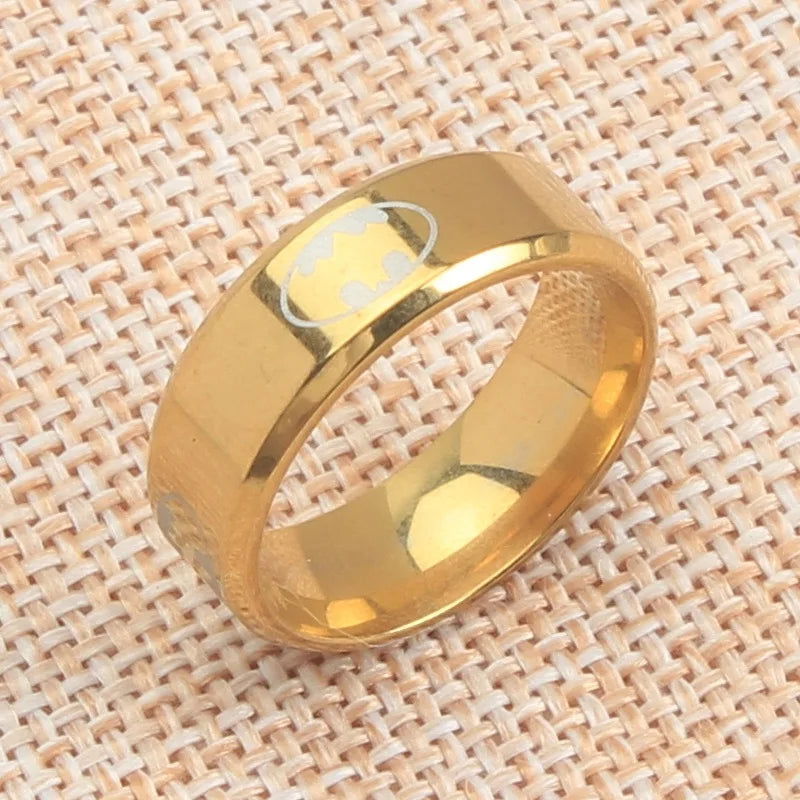 Batman Ring Logo #2 DC Comics Superhero Mens Ring - Stainless Steel Silver, Gold & Black - Unisex - That Rock Aesthetic