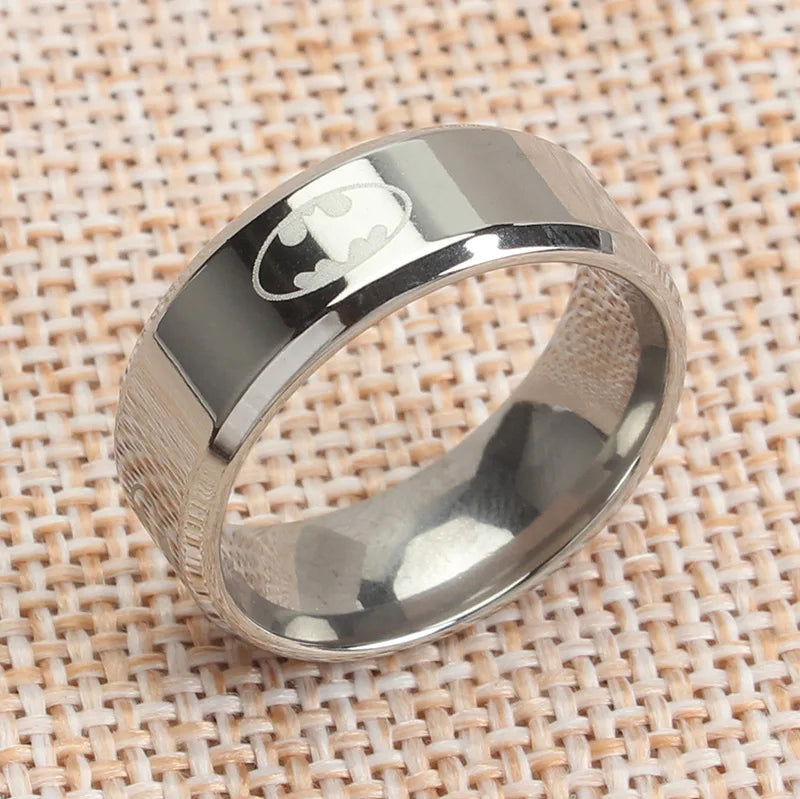 Batman Ring Logo #2 DC Comics Superhero Mens Ring - Stainless Steel Silver, Gold & Black - Unisex - That Rock Aesthetic