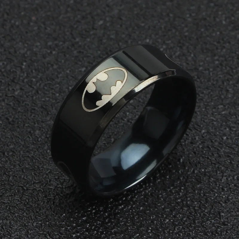 Batman Ring Logo #2 DC Comics Superhero Mens Ring - Stainless Steel Silver, Gold & Black - Unisex - That Rock Aesthetic