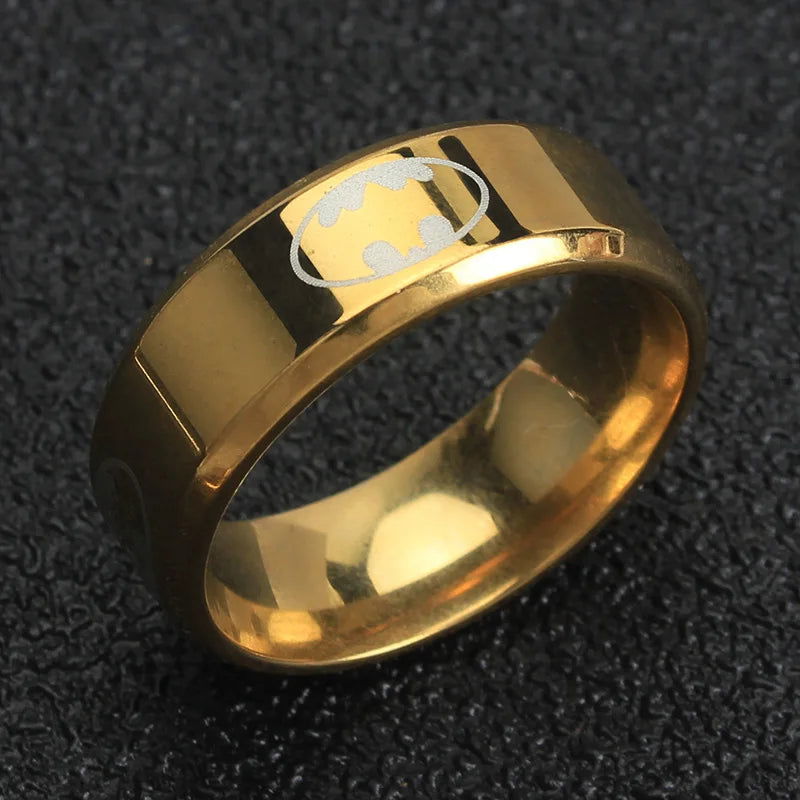 Batman Ring Logo #2 DC Comics Superhero Mens Ring - Stainless Steel Silver, Gold & Black - Unisex - That Rock Aesthetic