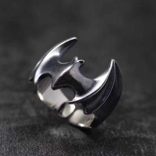 Batman Ring DC Comics Superhero Mens Ring Wings - Silver & Black - Unisex - Adjustable - That Rock Aesthetic