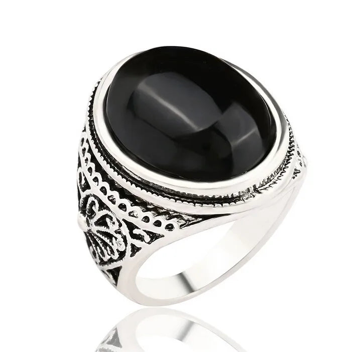 Black Onyx Ring Round Mens Gemstone - Silver - Unisex - That Rock Aesthetic