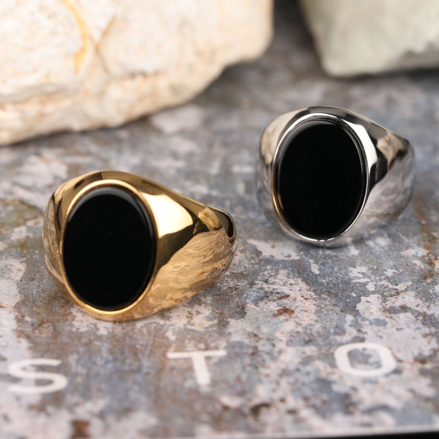 Oval Mens Black Onyx Ring - Gold or Silver - Unisex - That Rock Aesthetic