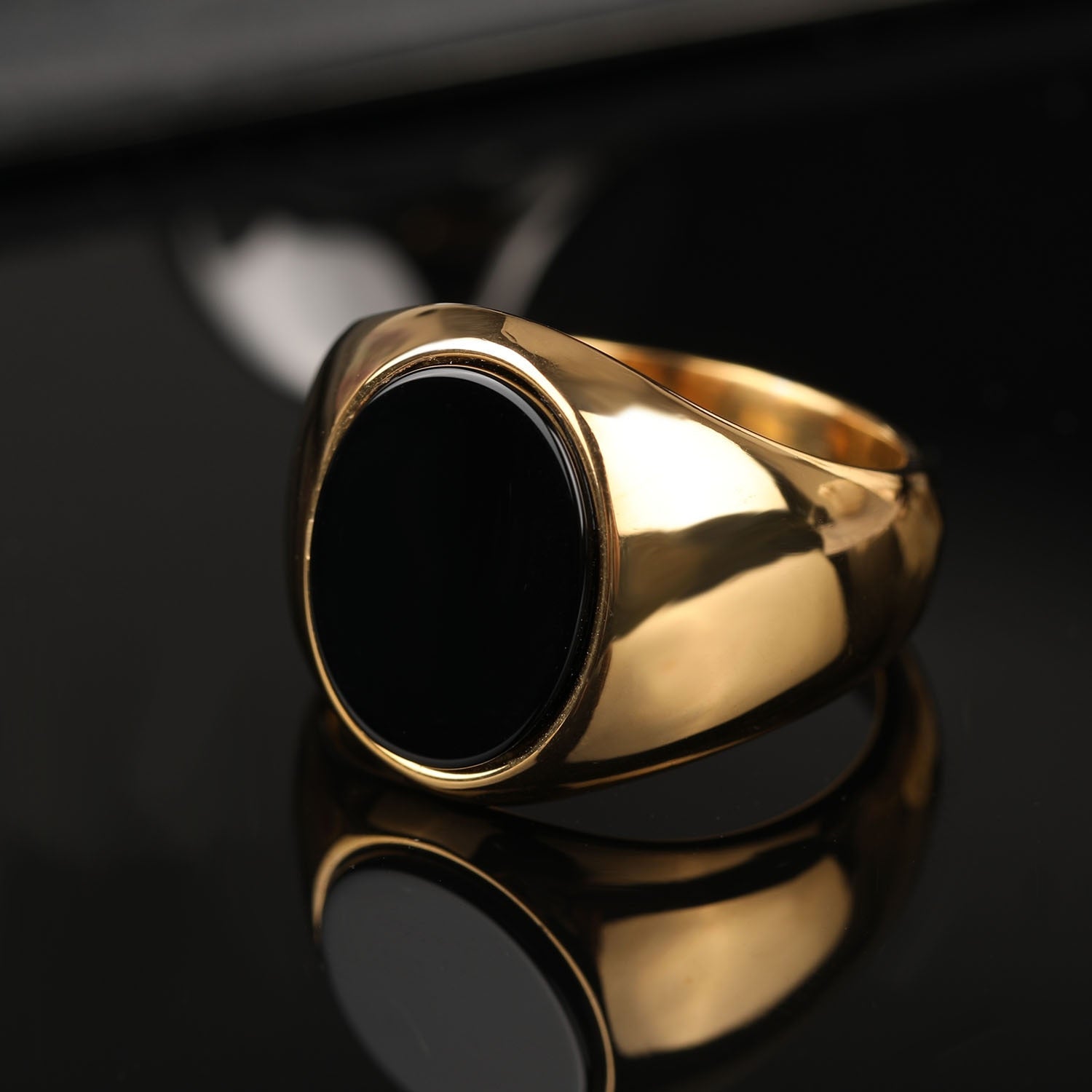 Oval Mens Black Onyx Ring - Gold or Silver - Unisex - That Rock Aesthetic