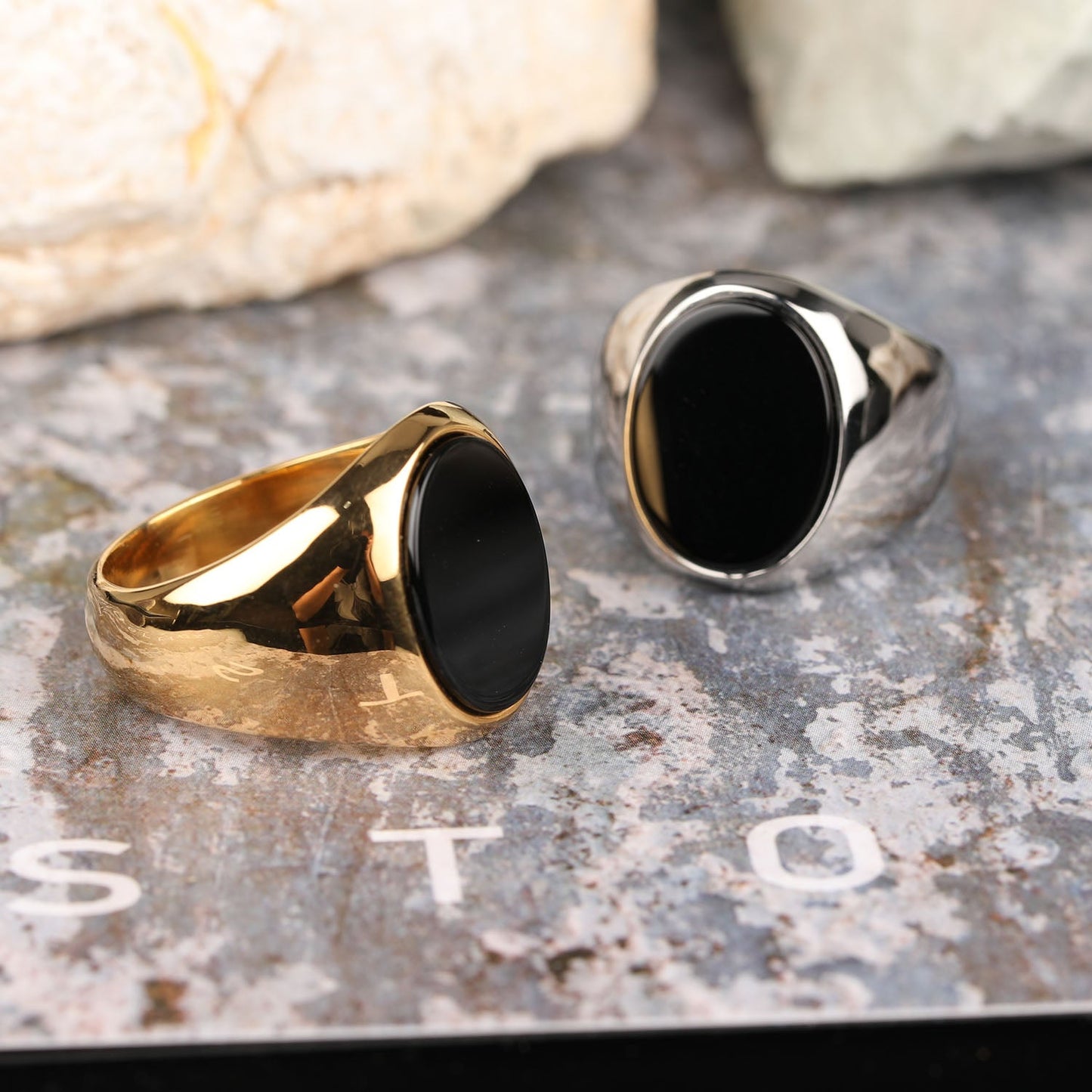 Oval Mens Black Onyx Ring - Gold or Silver - Unisex - That Rock Aesthetic