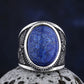 Blue Lapis Lazuli Archangel Mens Gemstone Ring - Stainless Steel Silver - Unisex - That Rock Aesthetic