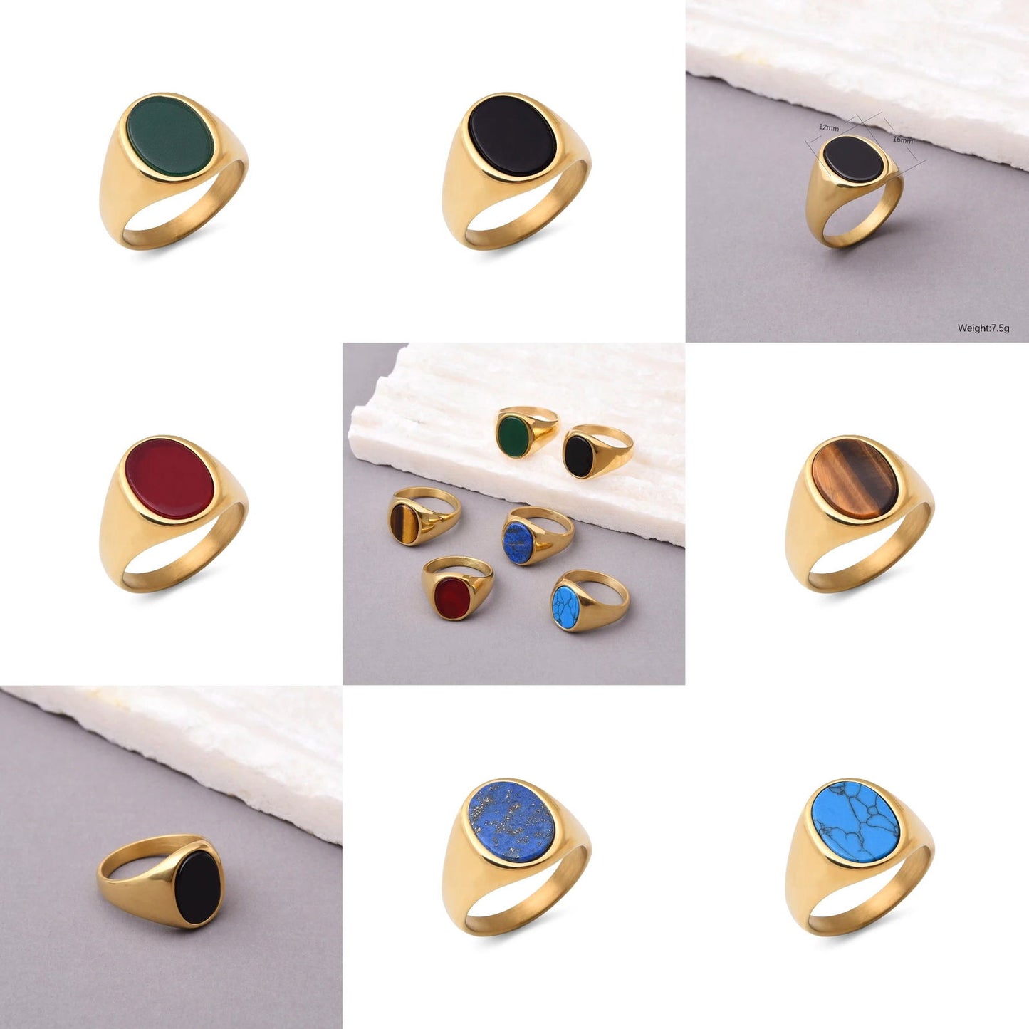Blue Lapis Lazuli Round Mens Gemstone Ring - Stainless Steel Gold - Unisex - That Rock Aesthetic