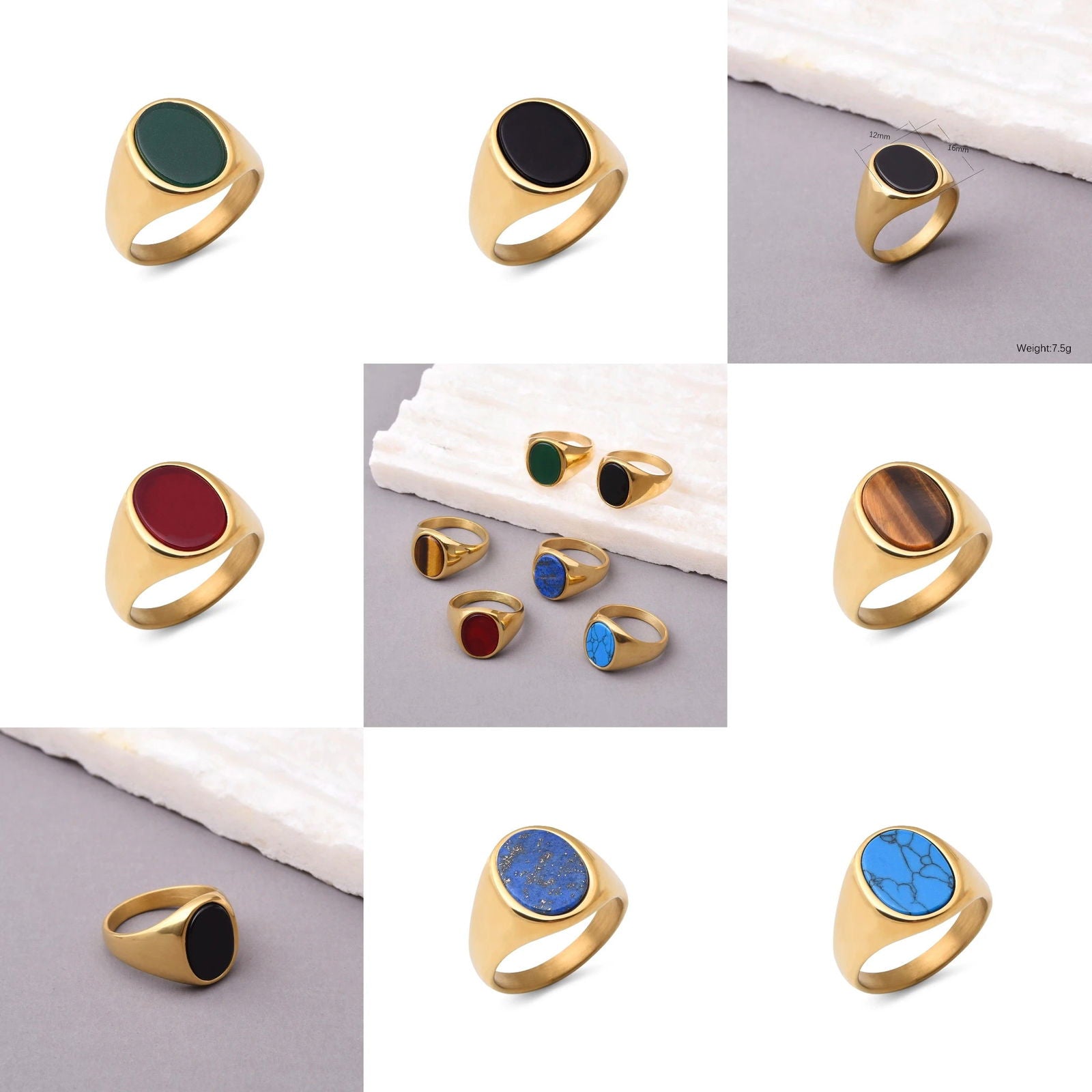 Blue Lapis Lazuli Round Mens Gemstone Ring - Stainless Steel Gold - Unisex - That Rock Aesthetic