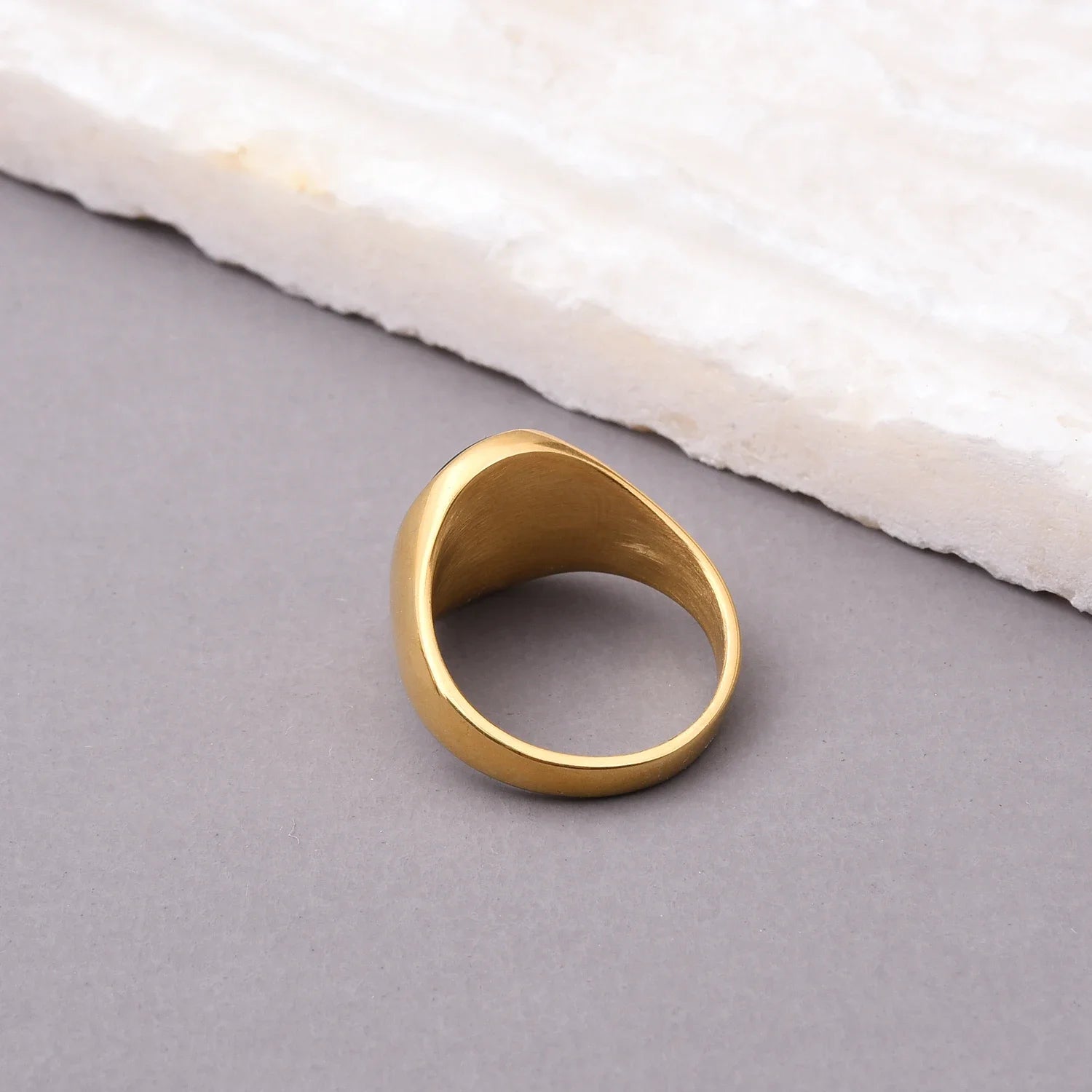 Blue Lapis Lazuli Round Mens Gemstone Ring - Stainless Steel Gold - Unisex - That Rock Aesthetic