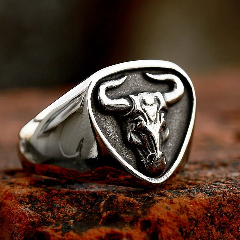 Bull Ring Mens Western Biker - Stainless Steel Silver - Unisex - That Rock Aesthetic