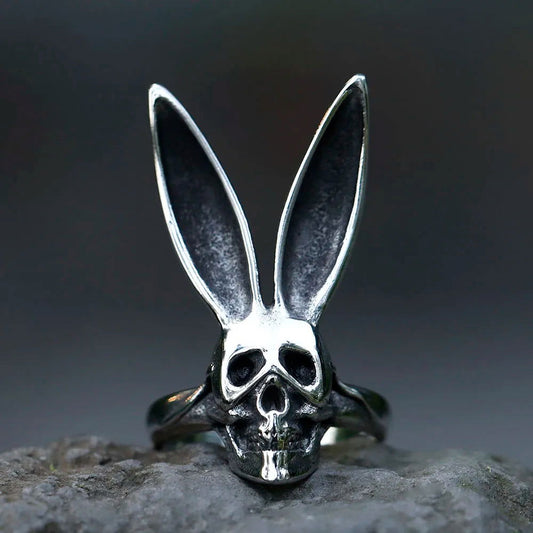 Bunny Rabbit Skull Ring - Stainless Steel Silver - Unisex - That Rock Aesthetic