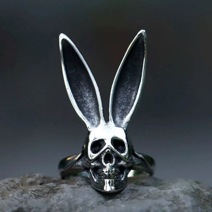 Bunny Rabbit Skull Ring - Stainless Steel Silver - Unisex - That Rock Aesthetic