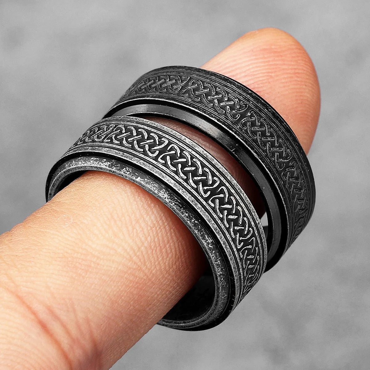 Celtic Knot Ring Collection - Stainless Steel Silver & Black Spinner - Unisex - That Rock Aesthetic
