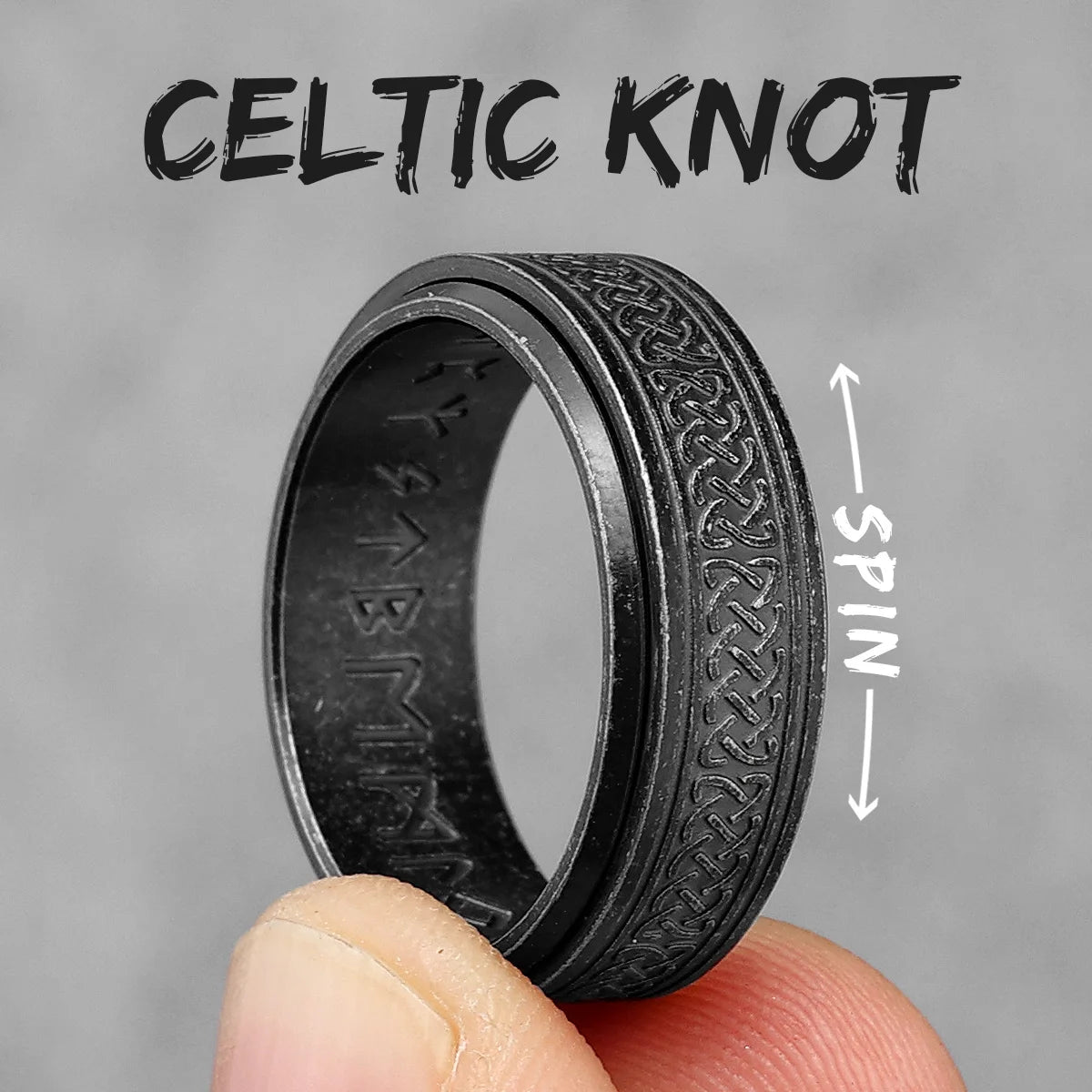 Celtic Knot Ring Collection - Stainless Steel Silver & Black Spinner - Unisex - That Rock Aesthetic