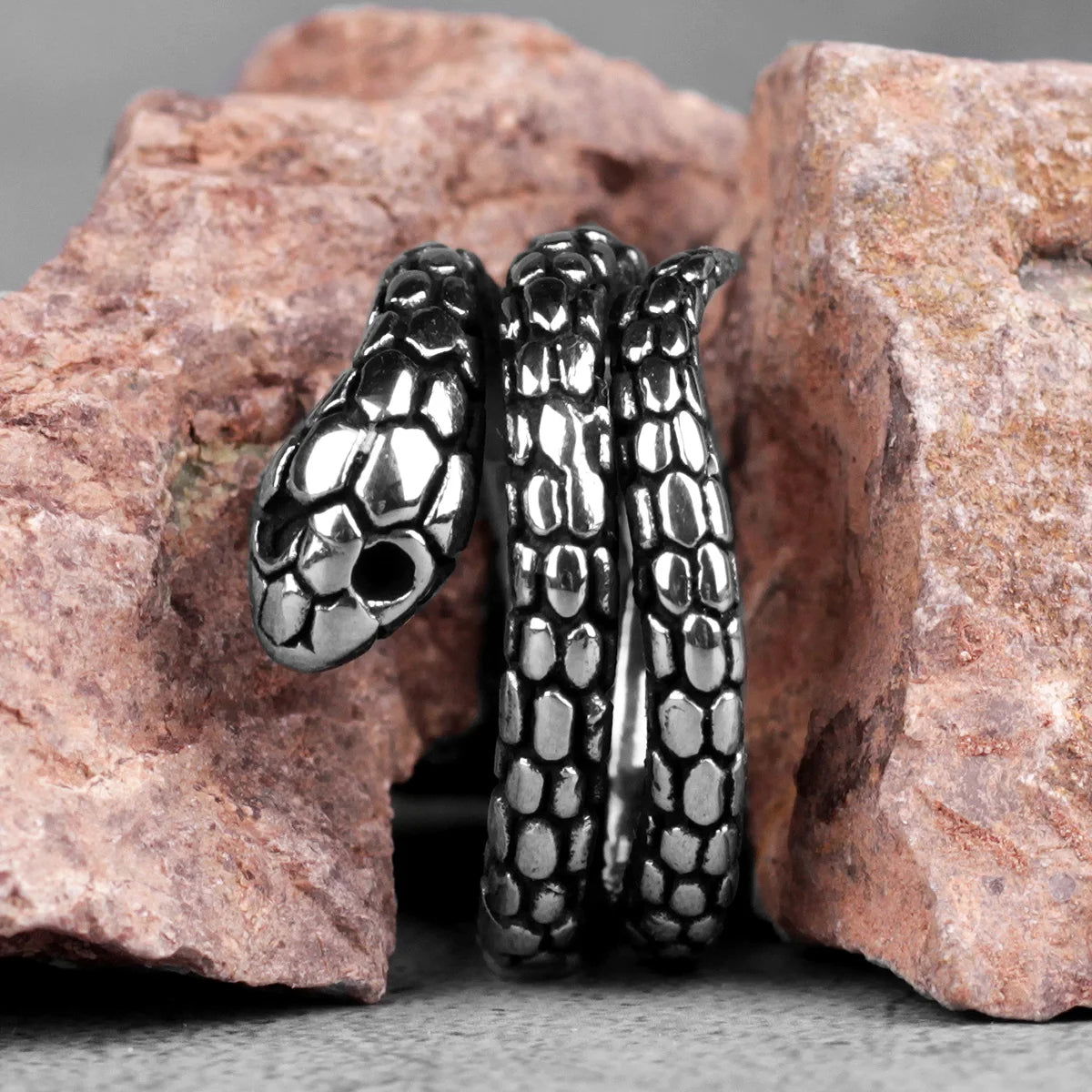 Coiled Mens Snake Ring - Stainless Steel Silver - Unisex - That Rock Aesthetic