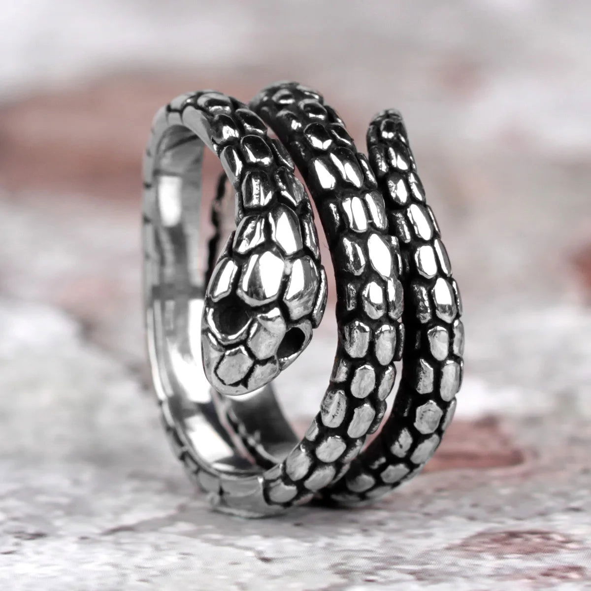 Coiled Mens Snake Ring - Stainless Steel Silver - Unisex - That Rock Aesthetic